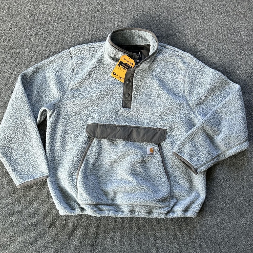 Carhartt Sweater Mens XL Blue Grey Fleece Pullover Relaxed Fit Front Pocket